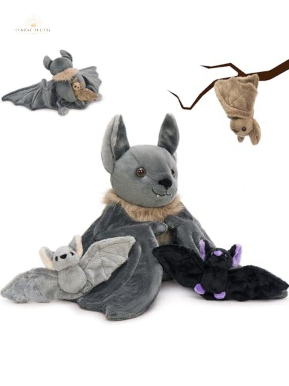 Realistic Bat Stuffed Animal Set 32in Large Mom Bat with 3 Babies Plush Toys